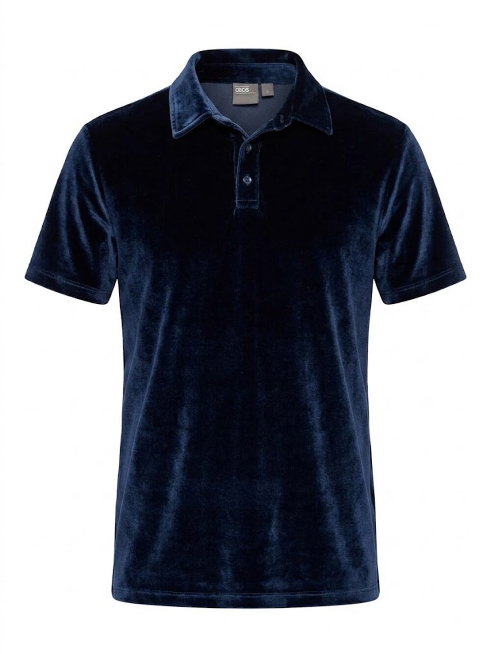 ASOS Men S Dark Blue Velvet Short Sleeve Polo Shirt Y2K Retro Velour Top